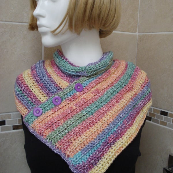 Crochet Multi Colour Cowl Scarf With Mock Cross Over