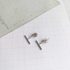 Stick stud earrings - sterling silver - little lines - 10mm - nickel free - sale