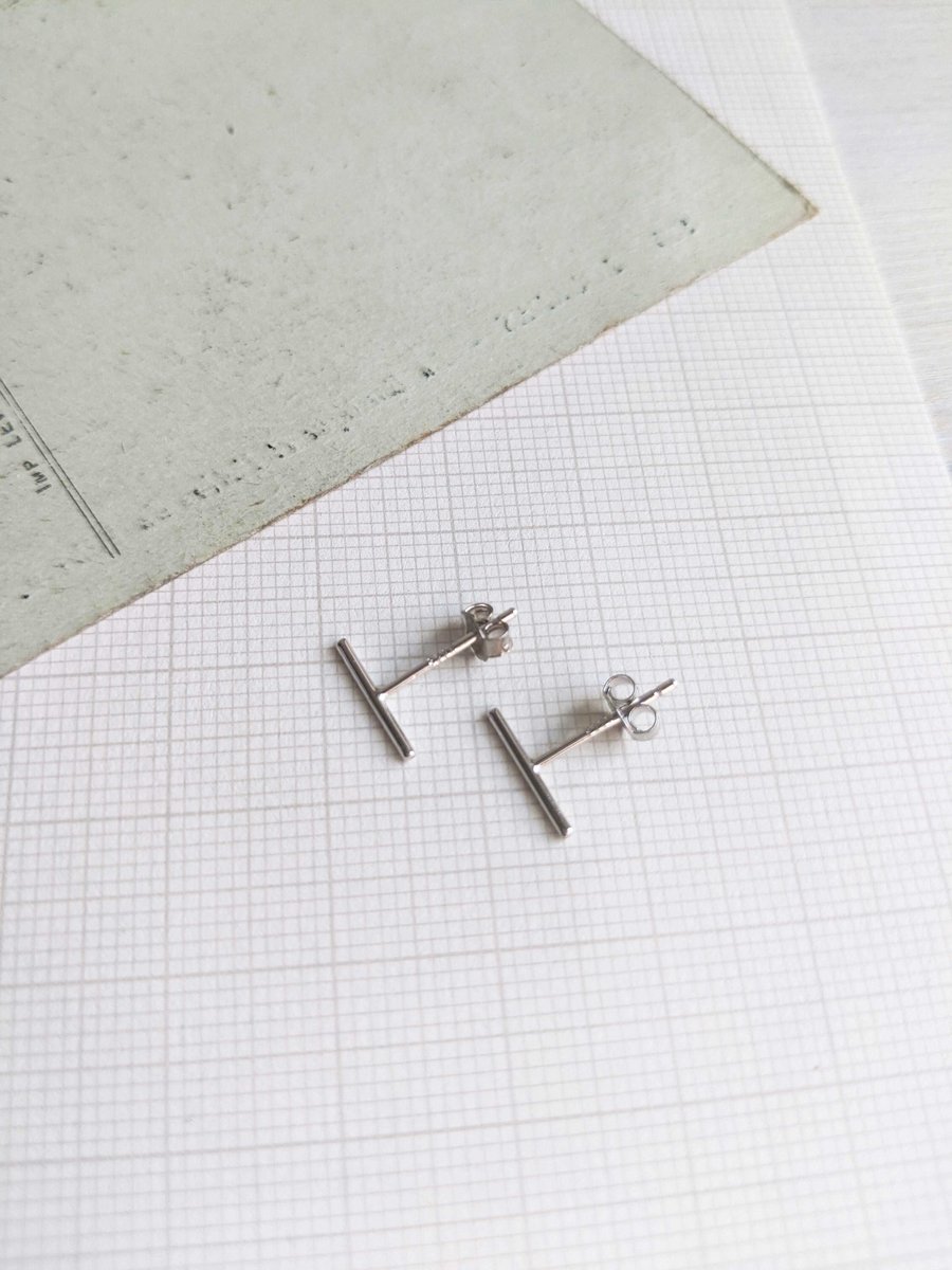 Stick stud earrings - sterling silver - little lines - 10mm - nickel free - sale