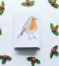 ROBIN WATERCOLOUR CHRISTMAS Card pack, A7 Card, Blank Inside, Mini xmas cards - Image 1
