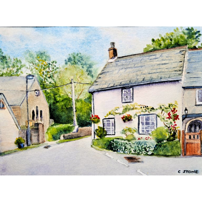 Buckland Monachorum Dartmoor Devon  Original Watercolour Painting Mounted