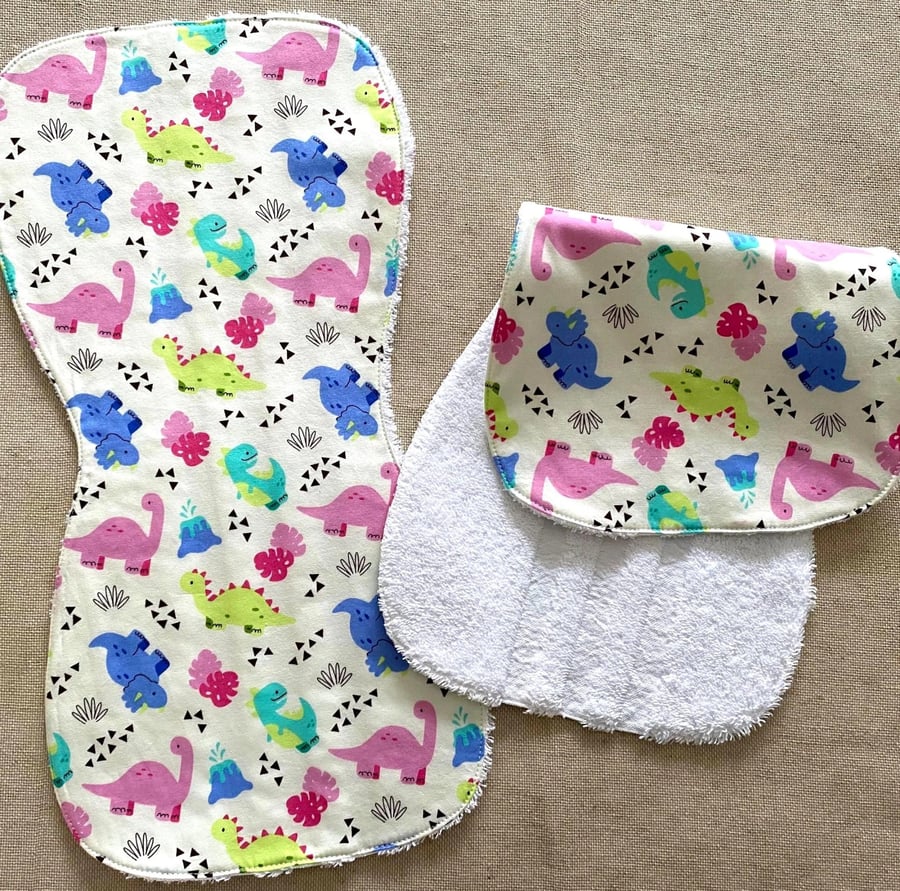 Handmade Baby Burp Cloth Cotton Terry Dinosaurs Colourful