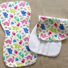 Handmade Baby Burp Cloth Cotton Terry Dinosaurs Colourful