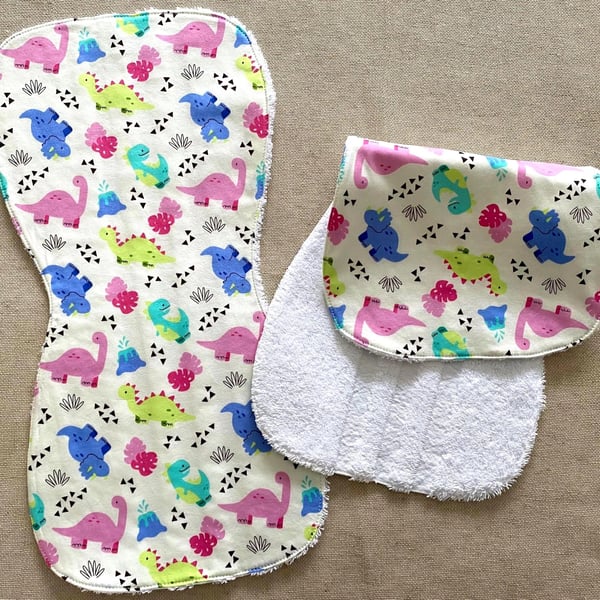 Handmade Baby Burp Cloth Cotton Terry Dinosaurs Colourful