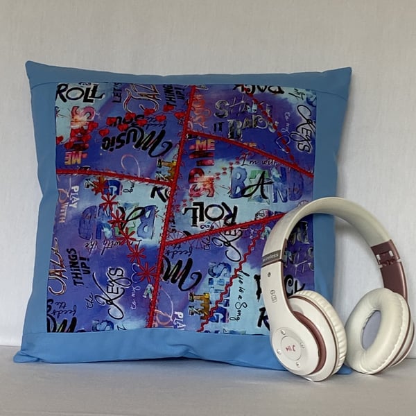 Cushion Cover - Music Themed Crazy Patchwork