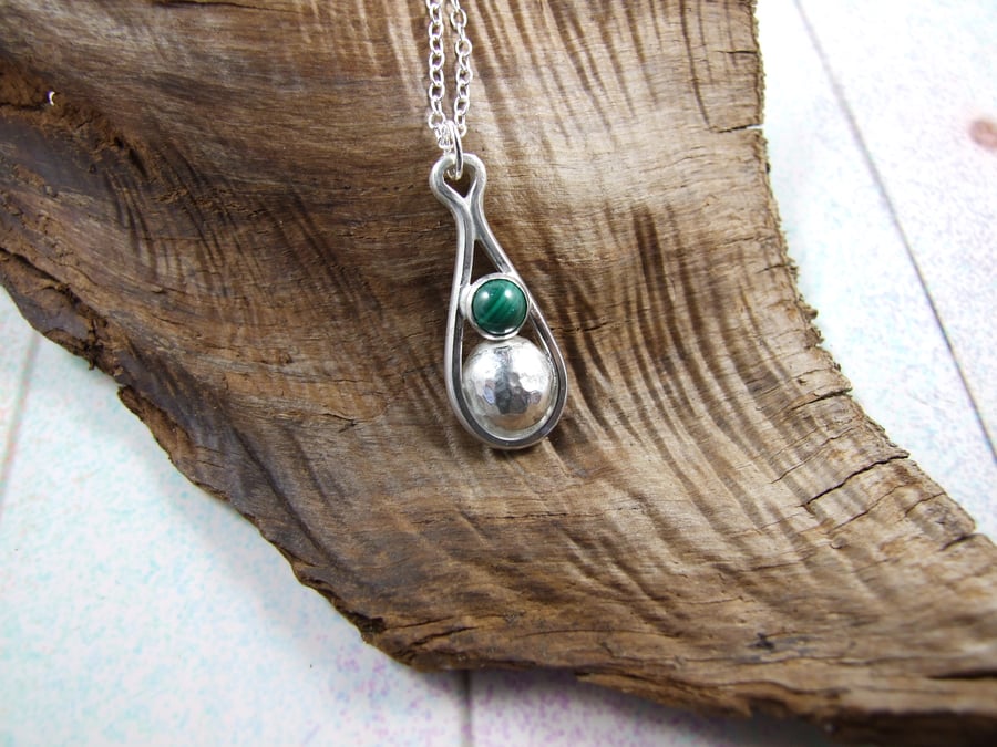 Malachite Pendant, Sterling Silver Gemstone Necklace.