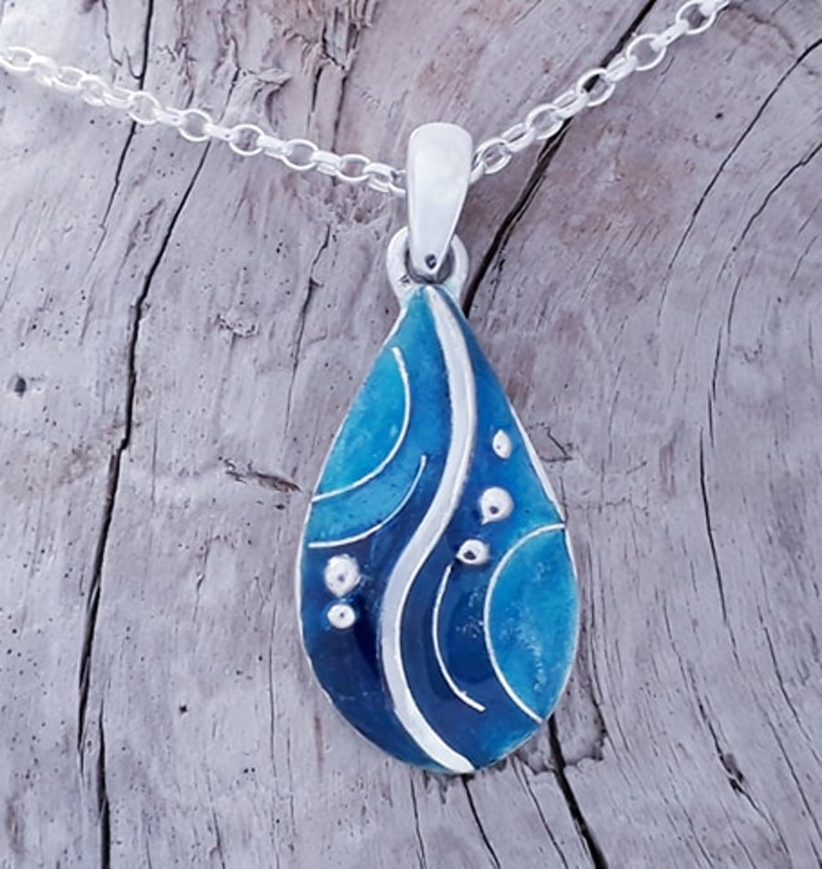 Enamelled drop Pebble Pendant