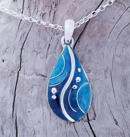Enamelled drop Pebble Pendant