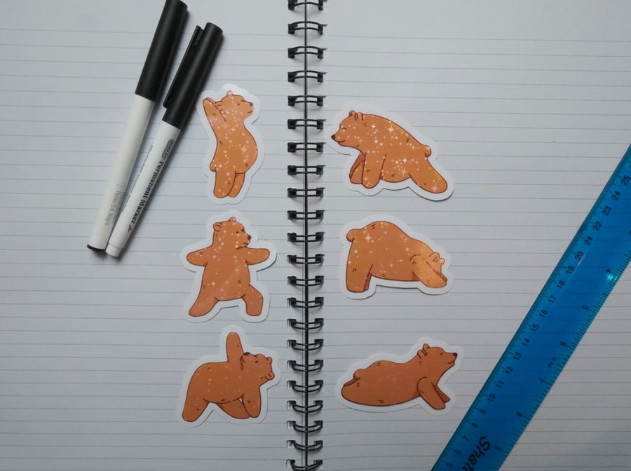 Bear Yoga Stickers Easy Peel Holographic Finish
