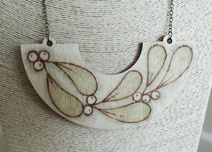 Pyrography wooden mistletoe pendant