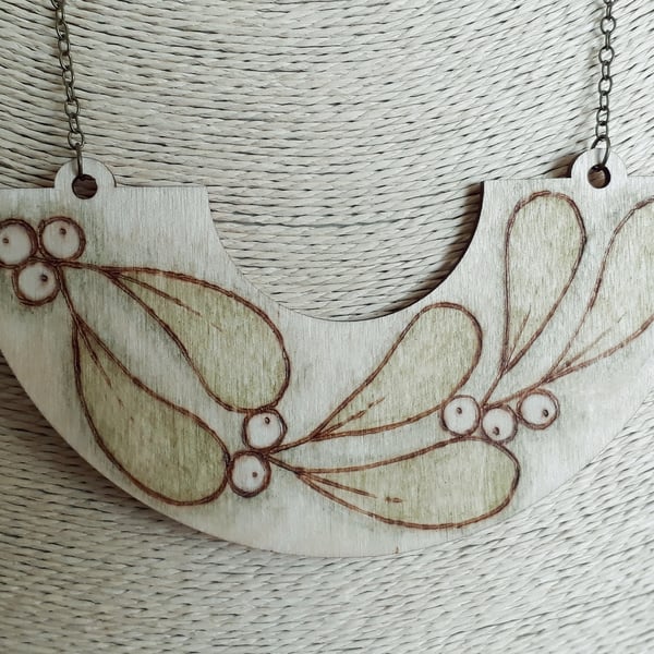 Pyrography wooden mistletoe pendant
