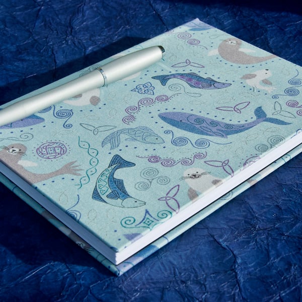 A5 Notebook with smiley sea creatures fabric cover