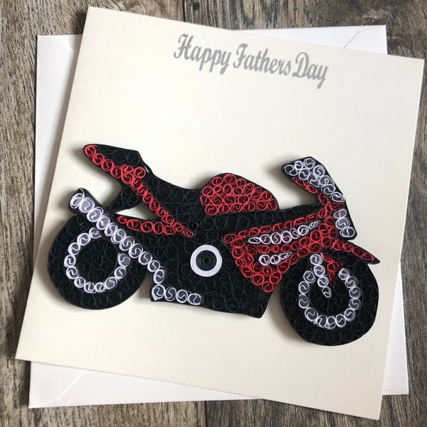 Handmade quilled motorcycle card