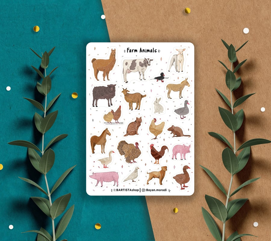 Farm Animals Sticker sheet, Planner stickers, Bullet journal stickers, Nature 