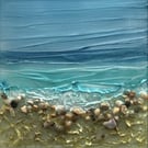 Pebbles On The Beach Original Mixed Media Art On Glass OOAK.