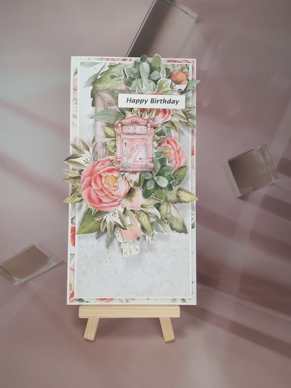 Handmade Birthday Card - Floral Vintage Postbox Card