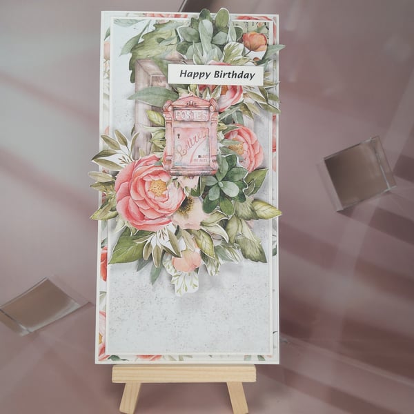 Handmade Birthday Card - Floral Vintage Postbox Card