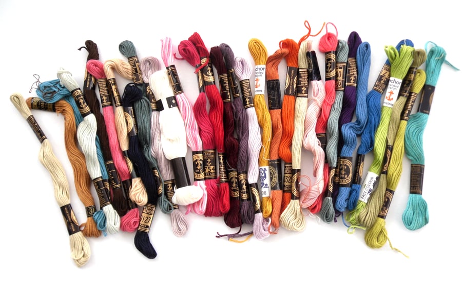 30 skeins of Anchor cotton embroidery threads, random colours