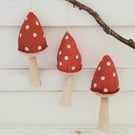 Christmas vintage style hanging handmade fabric mushroom toadstool