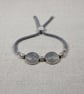 Celtic Spiral Disc Bracelet Adjustable Grey Cord Antique Silver Unisex Handmade  - Image 1