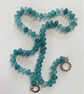Teal blue cracked glass rondelle hand knotted necklace  - Image 2