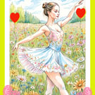 Happy Birthday Ballet Dancer in Meadow Card A5