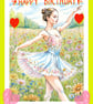 Happy Birthday Ballet Dancer in Meadow Card A5