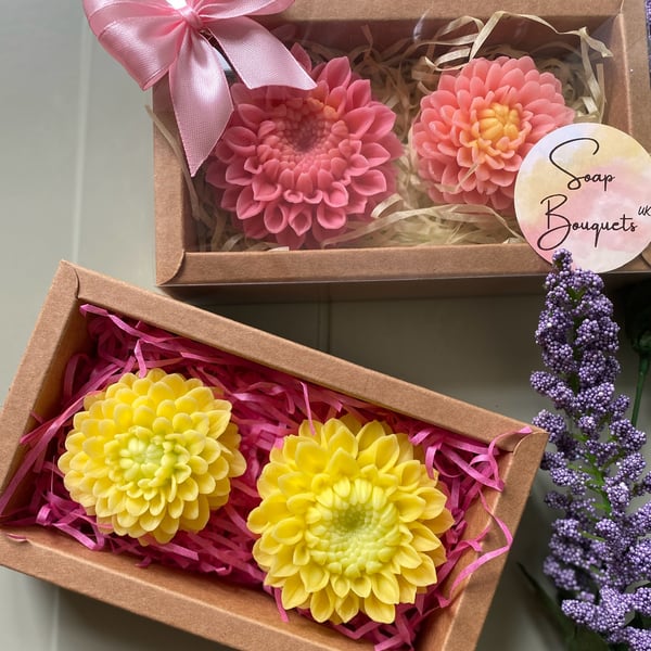 Artisan Dahlia Soap Flower Gift Set - Birthday Gift For Her and Dahlia Lovers