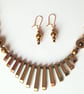 Gold Hematite Necklace & Earrings Gift Set Metallic Gold Plated Tapered - Image 2