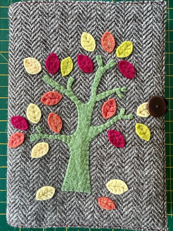 Hand Stitched Autumn Tree Vintage Welsh Tweed Journal Cover & Notebook