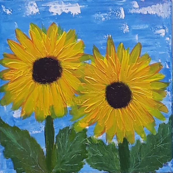 Sunflowers acrylic painting on chunky canvas for baby or child's room - Folksy