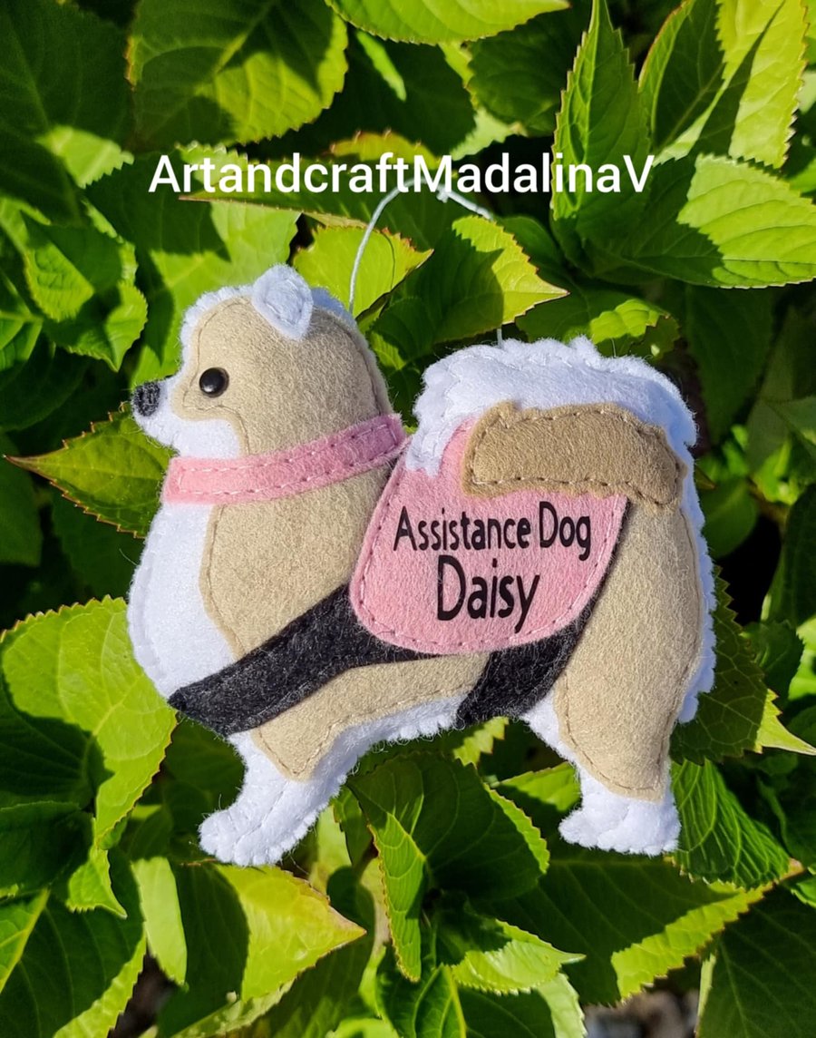 Pomeranian, Personalised Pomeranian Dog felt ornament, Service Dog, Assistance 