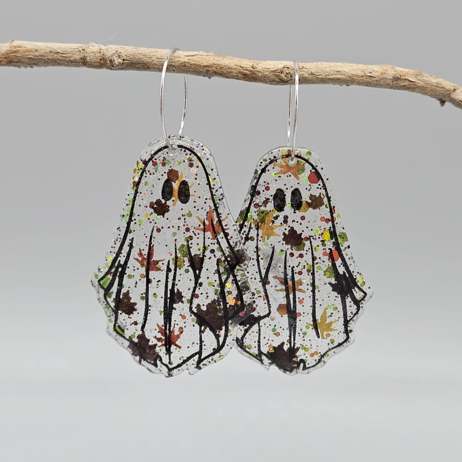 Autumnal Ghost Earrings, Ghost Earrings, Resin Ghosts, Resin Earrings, 