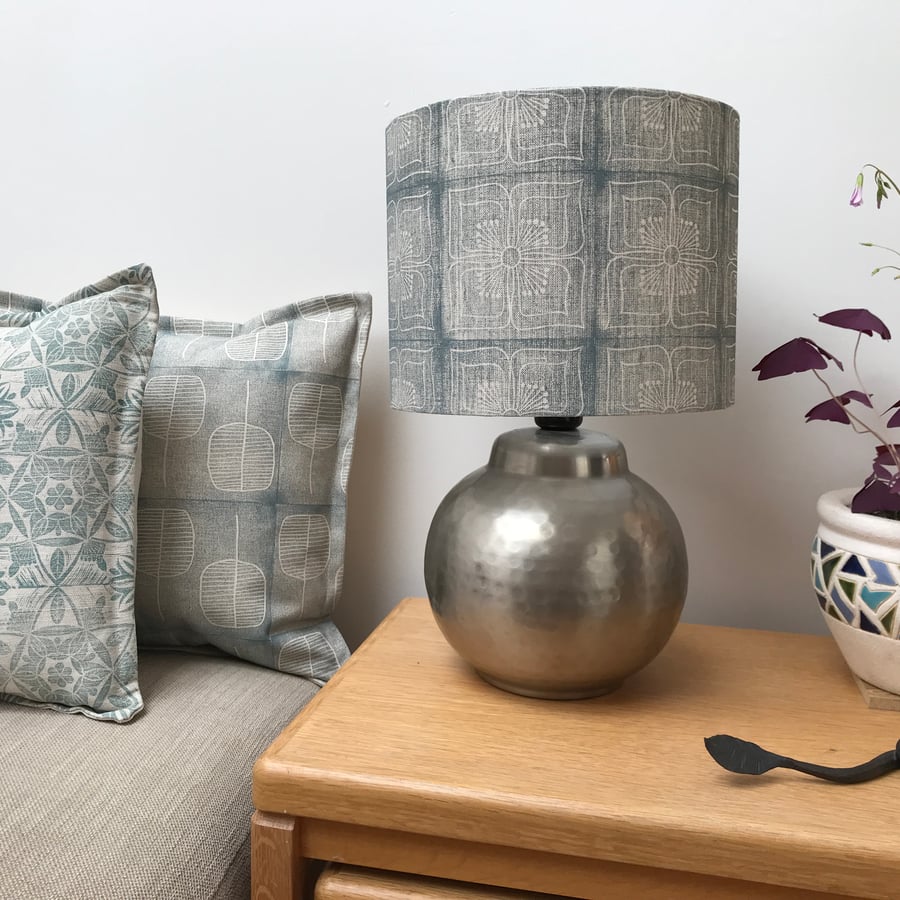 Hand Printed Linen Lampshade in Duck Egg Blue