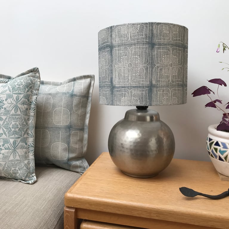 Hand Printed Linen Lampshade in Duck Egg Blue