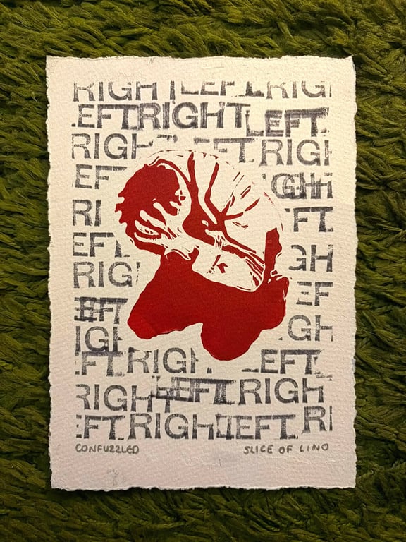 Confuzzled Lino Print A5