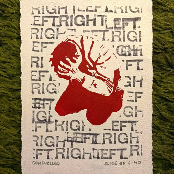 Confuzzled Lino Print A5