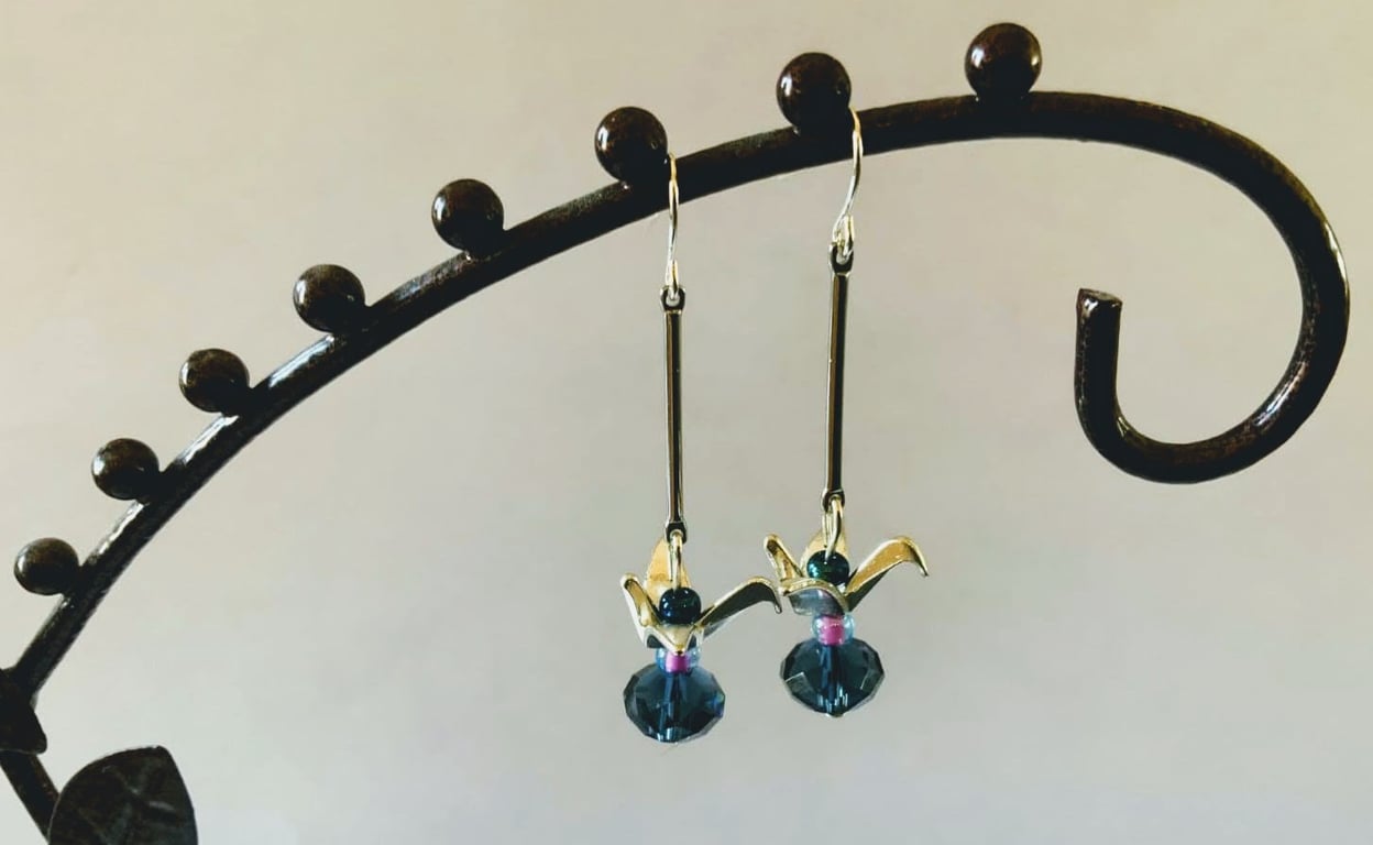 Origami crane bird earrings