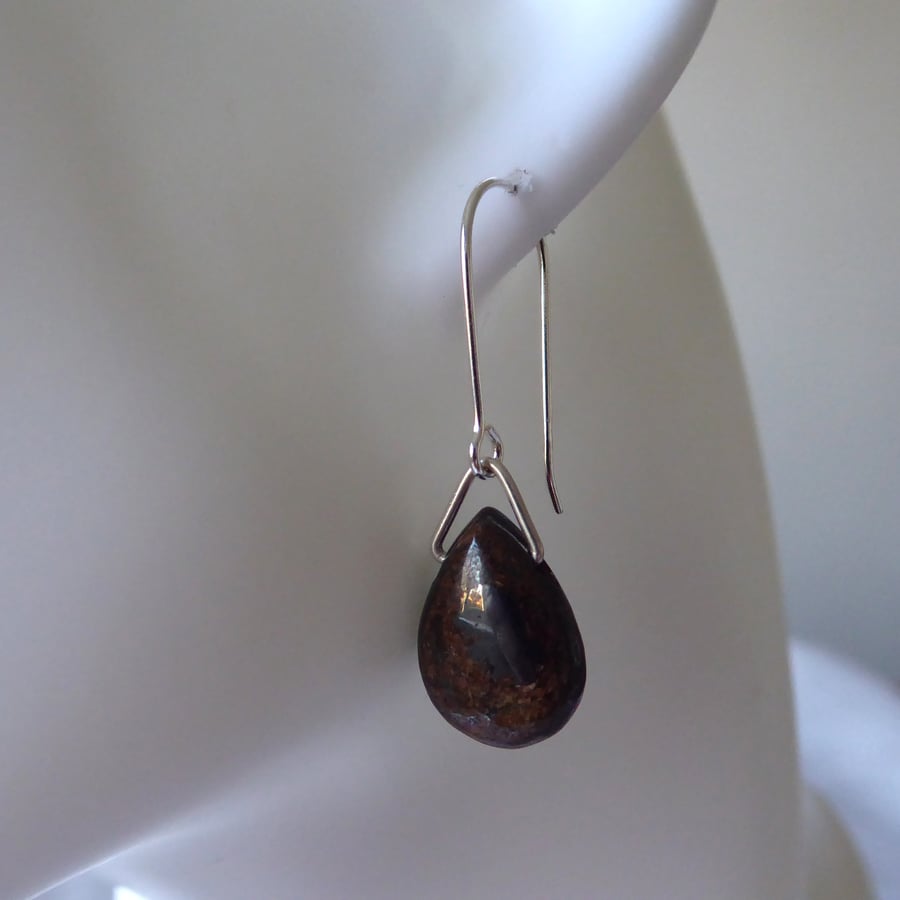 Single Sterling Silver & Teardrop  Bronzite Gemstone Earring