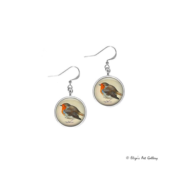 Silver Plated Robin Bird Art Earrings