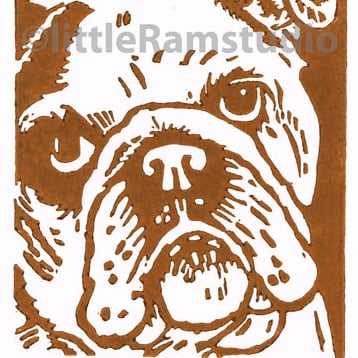 English Bulldog - Original Hand Pulled Linocut Print
