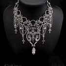 Silver Gargoyles Chainmaile Gothic Necklace - Pearls, Moonstone, Spikes, Cross