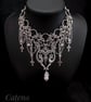 Silver Gargoyles Chainmaile Gothic Necklace - Pearls, Moonstone, Spikes, Cross