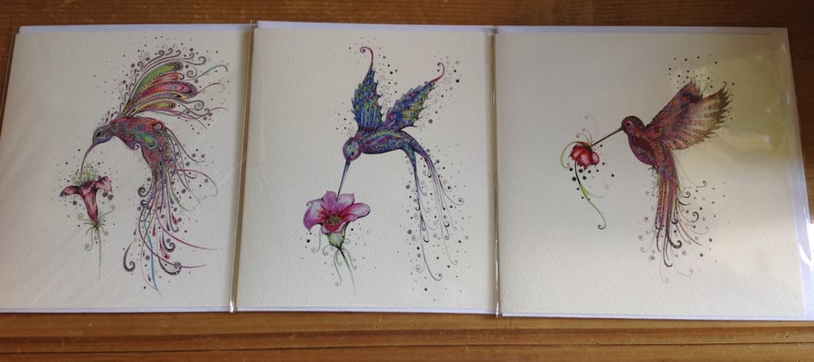 3 x Hummingbird blank greetings cards