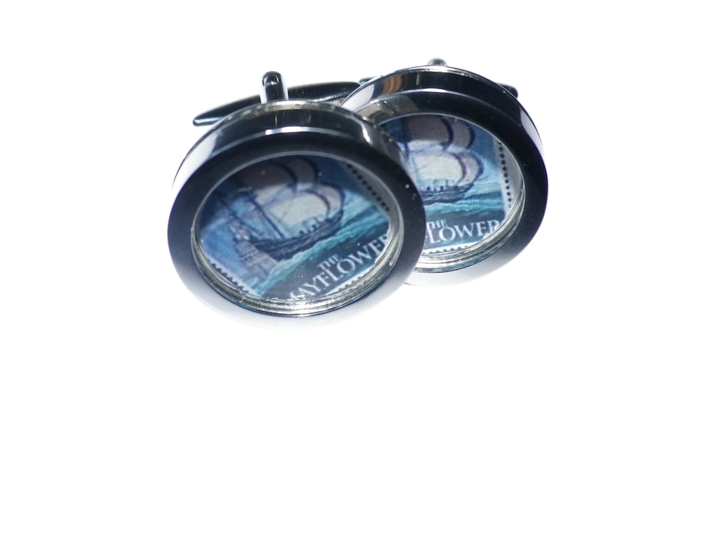 Mayflower cufflinks, free shipping, gift wrapped, digital image, Ref 1487