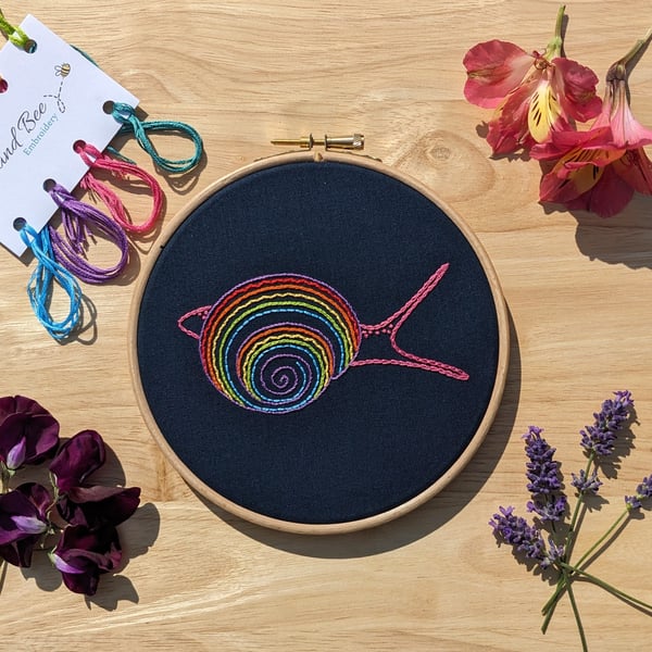 Rainbow Snail Embroidery Kit - Complete kit with detailed instructions
