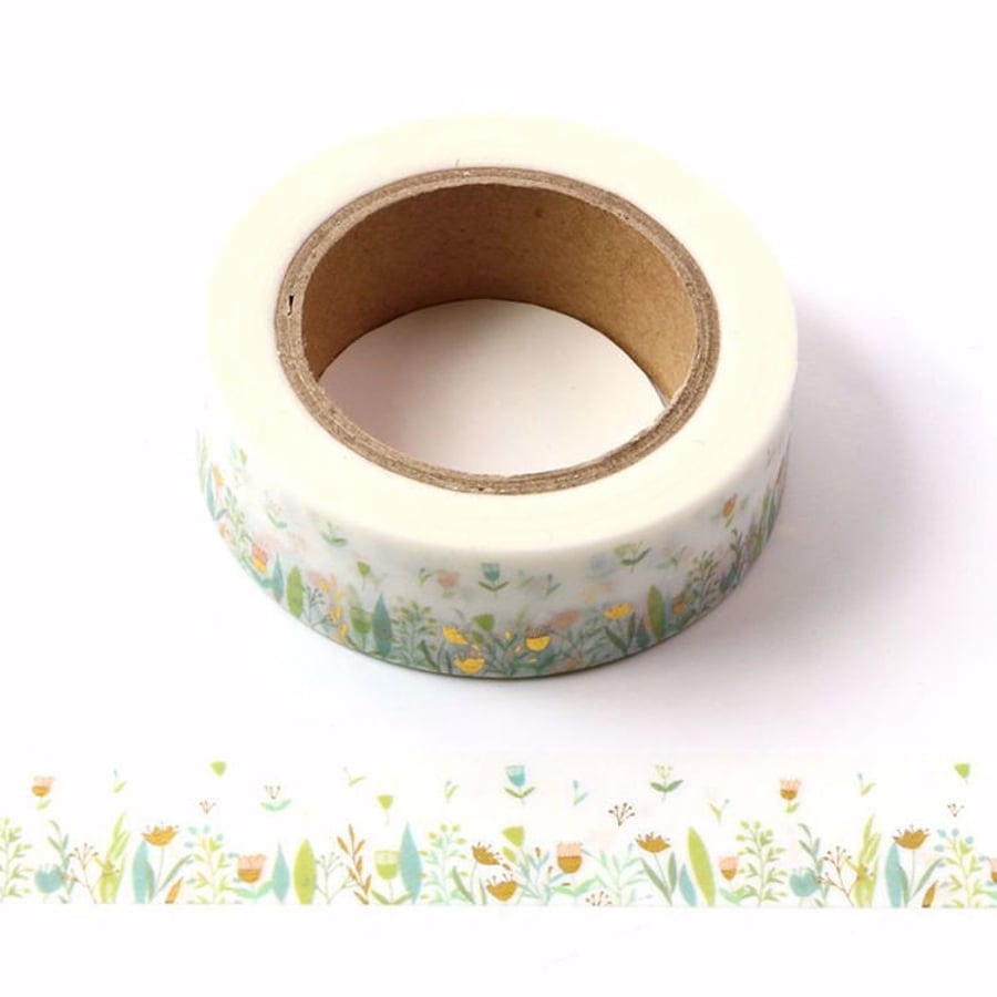 Wild Flower Spring Meadow Washi Tape Decorative Tape 15mm x 10 Meters Eco Friend