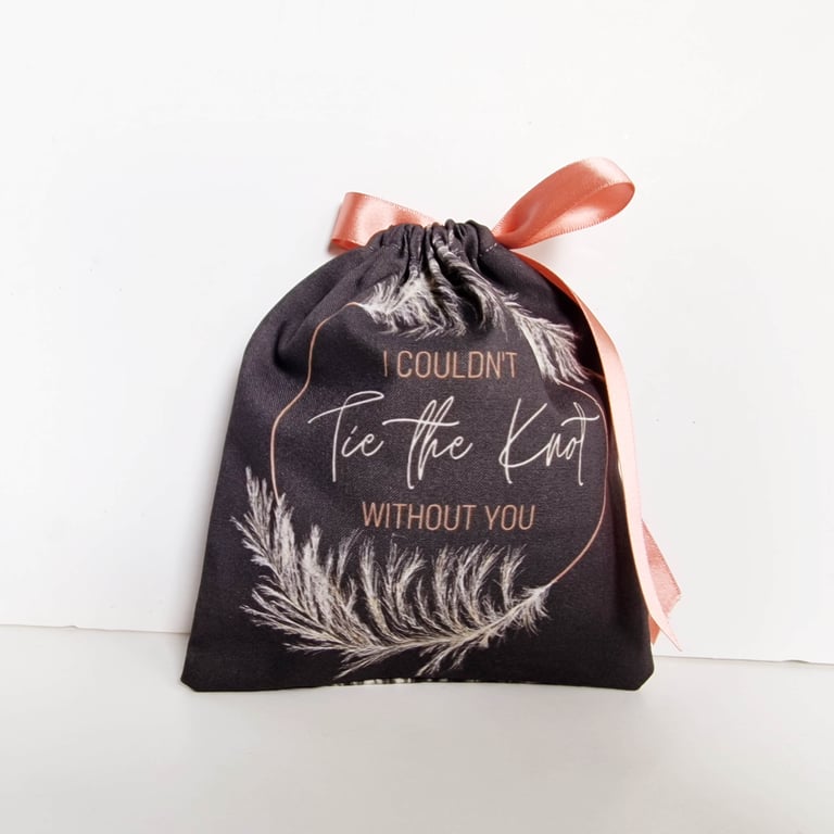 'I couldn't tie the Knot without you' handmade gift pouch with rose gold ribbon