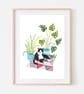 Cat Print - Tuxedo Cat - Cat illustration - Plant lovers - A4 art print