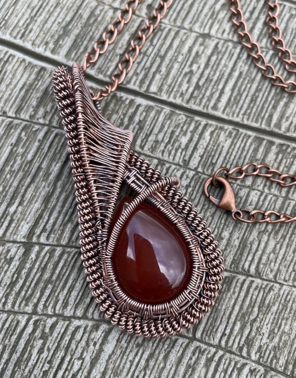 Antique copper & Carnelian teardrop pendant